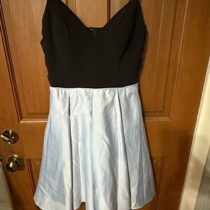 Blondie Nites Black and Light Blue Pleated Mini Dress